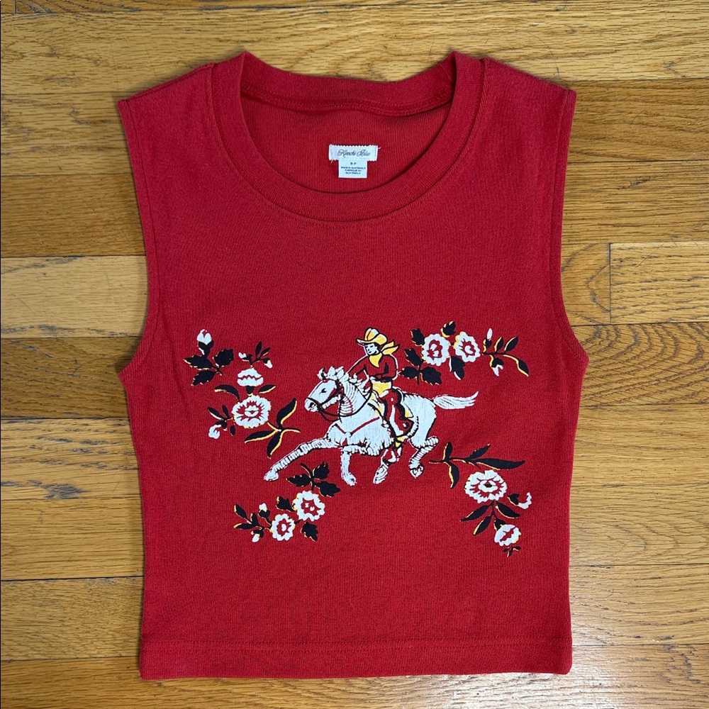 Red Urban Outfitters tank with Horse & Floral Embroidery